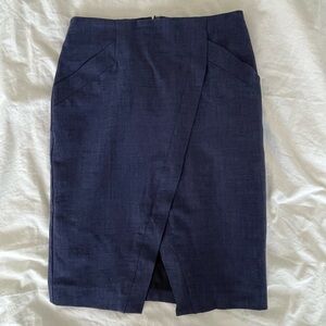 LOFT Navy Wrap-Front Pencil Skirt